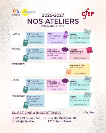 Cours de Français Langue Etrangère et/ou d'alphabétisation